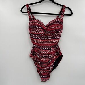 Bond-Eye Australia One Piece Swimsuit Size‎ 8 Red Ruched Slimming Multi Fit Cup